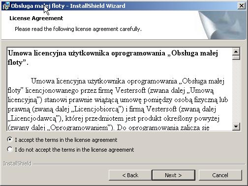 warunki licencji) i kliknąć przycisk Next.