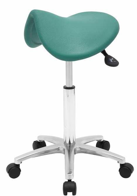 Antypoślizgowe i ergonomiczne siedzisko w kształcie siodła wykonane z miękkiego poliuretanu w różnych kolorach.