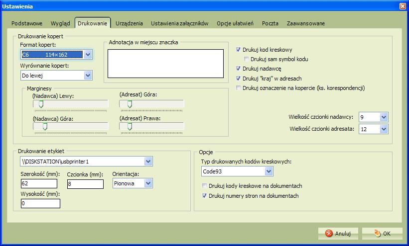 ROZDZIAŁ 8. ZAAWANSOWANE USAWIENIA 47 8.3 Drukowanie u mamy szereg opcji do dostosowania wydruków kopert, etykiet i kodów kreskowych.