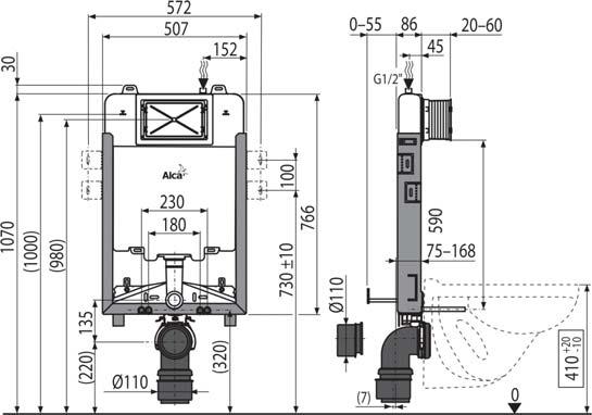 9 AM1112 Basicmodul Slim Zbiornik-spłuczka do zabudowy ciężkiej 965 110 515 mm EAN 8595580550981