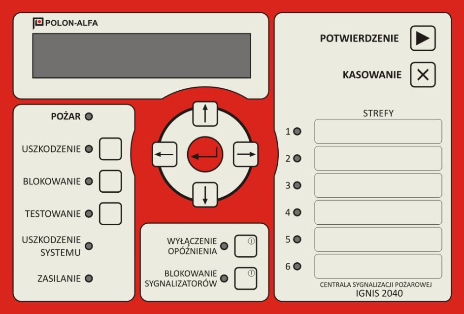 ID-E339-001 15 4.6 Elementy manipulacyjne i sygnalizacyjne Przyciski, lampki (diody LED) znajdujące się na płycie czołowej centrali wykonano w postaci klawiatury foliowej przedstawionej na rys. 3.