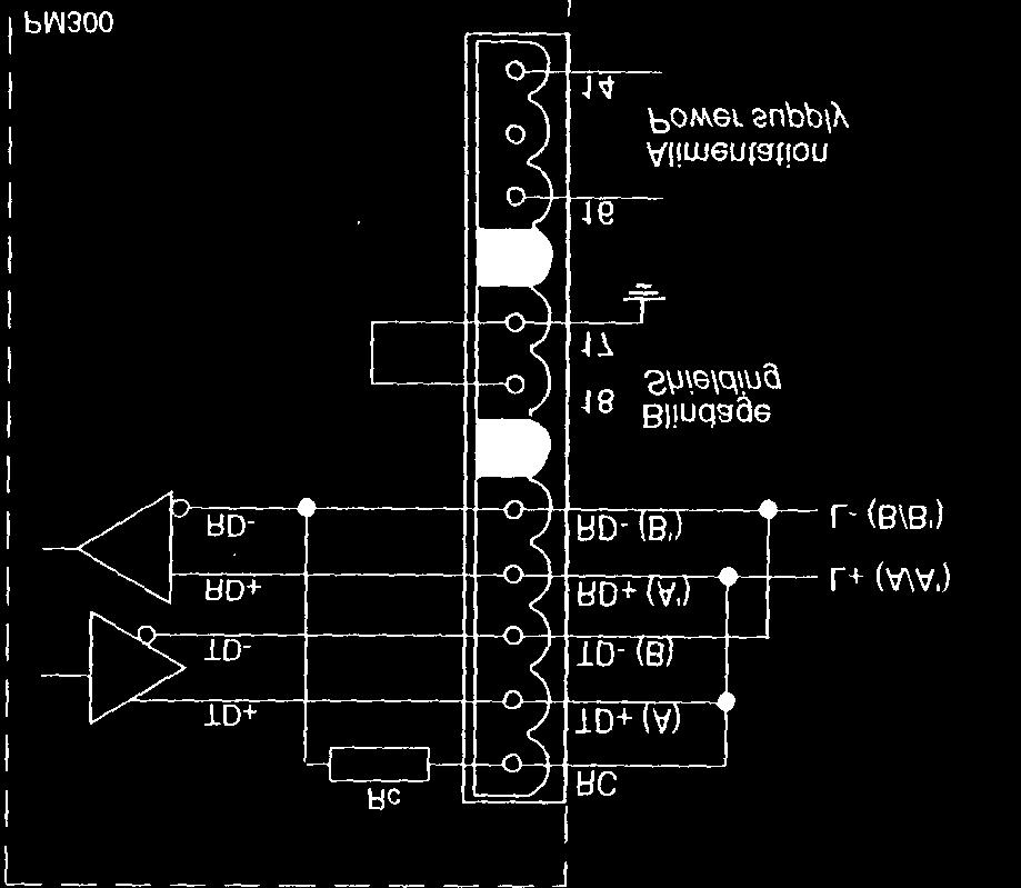 power supply. PM300 has an internal load resistor wired on RD-. It allows line adaptation.