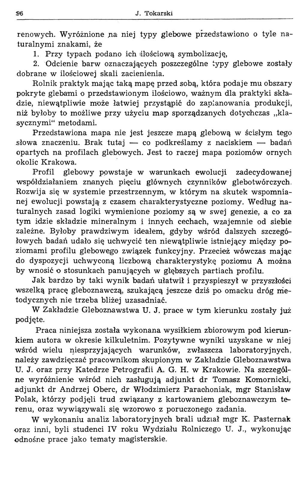 J. Tokarski renowych. W yróżnione д а niej typy glebowe przedstawiono o tyle naturalnym i znakami, że 1. Przy typach podano ich»ilościową symbolizację, 2.