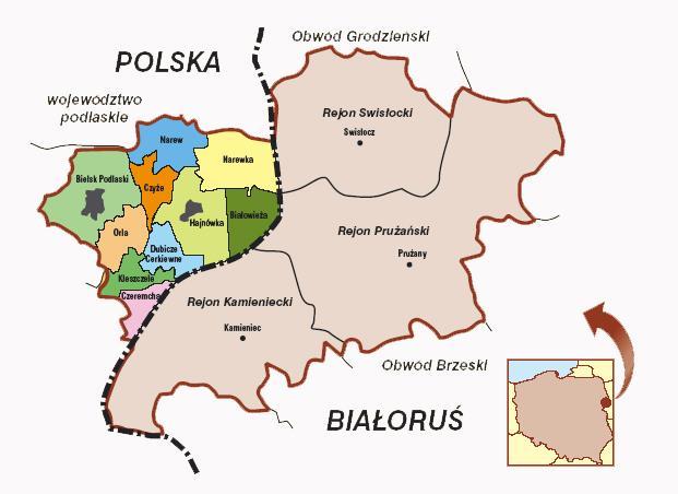 Mapa 5. Położenie Euroregionu Puszczy Białowieskiej Źródło: Strona internetowa Euroregionu Puszcza Białowieska (http://euroregion-puszczabialowieska.prv.pl).