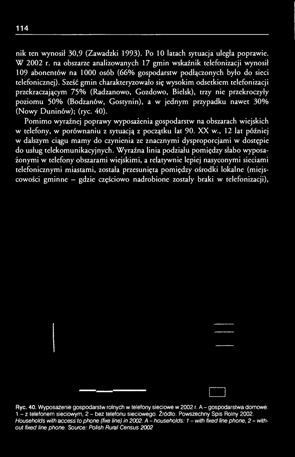 Sześć gmin charakteryzowało się wysokim odsetkiem telefonizacji przekraczającym 75% (Radzanowo, Gozdowo, Bielsk), trzy nie przekroczyły poziomu 50% (Bodzanów, Gostynin), a w jednym przypadku nawet