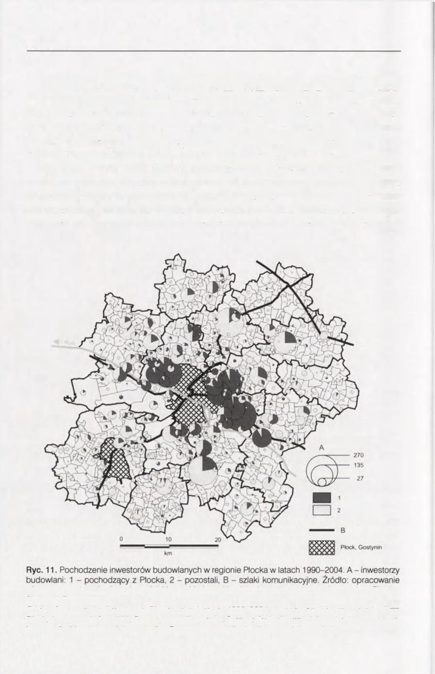 34 Podobnie przedstawia się przestrzenne rozmieszczenie nowych inwestycji o charakterze mieszkaniowym, których inwestorzy pochodzą z Płocka.