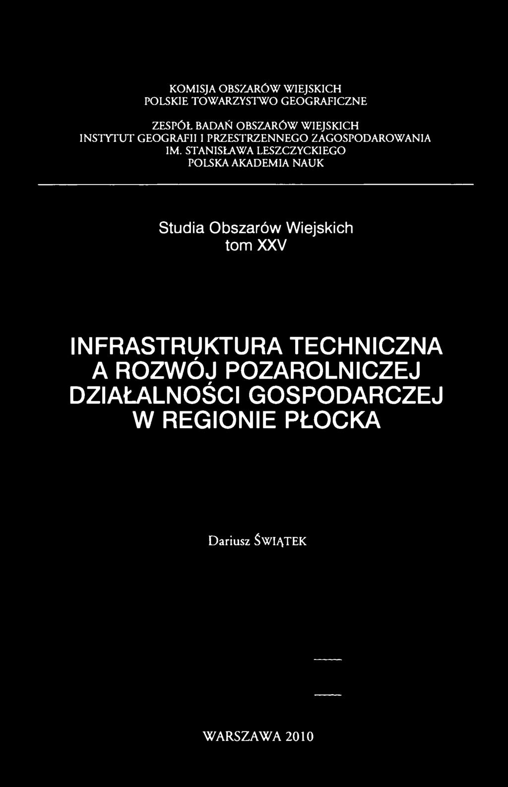 STANISŁAWA LESZCZYCKIEGO POLSKA AKADEMIA NAUK Studia Obszarów Wiejskich tom XXV