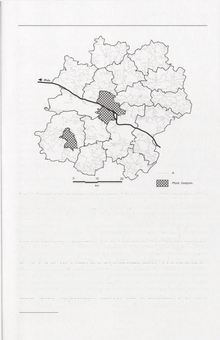 57 Ryc. 13. Schemat sieci wodociągowych gmin regionu Płocka w 2004 r. A - Sieci wodociągowe/water mians.