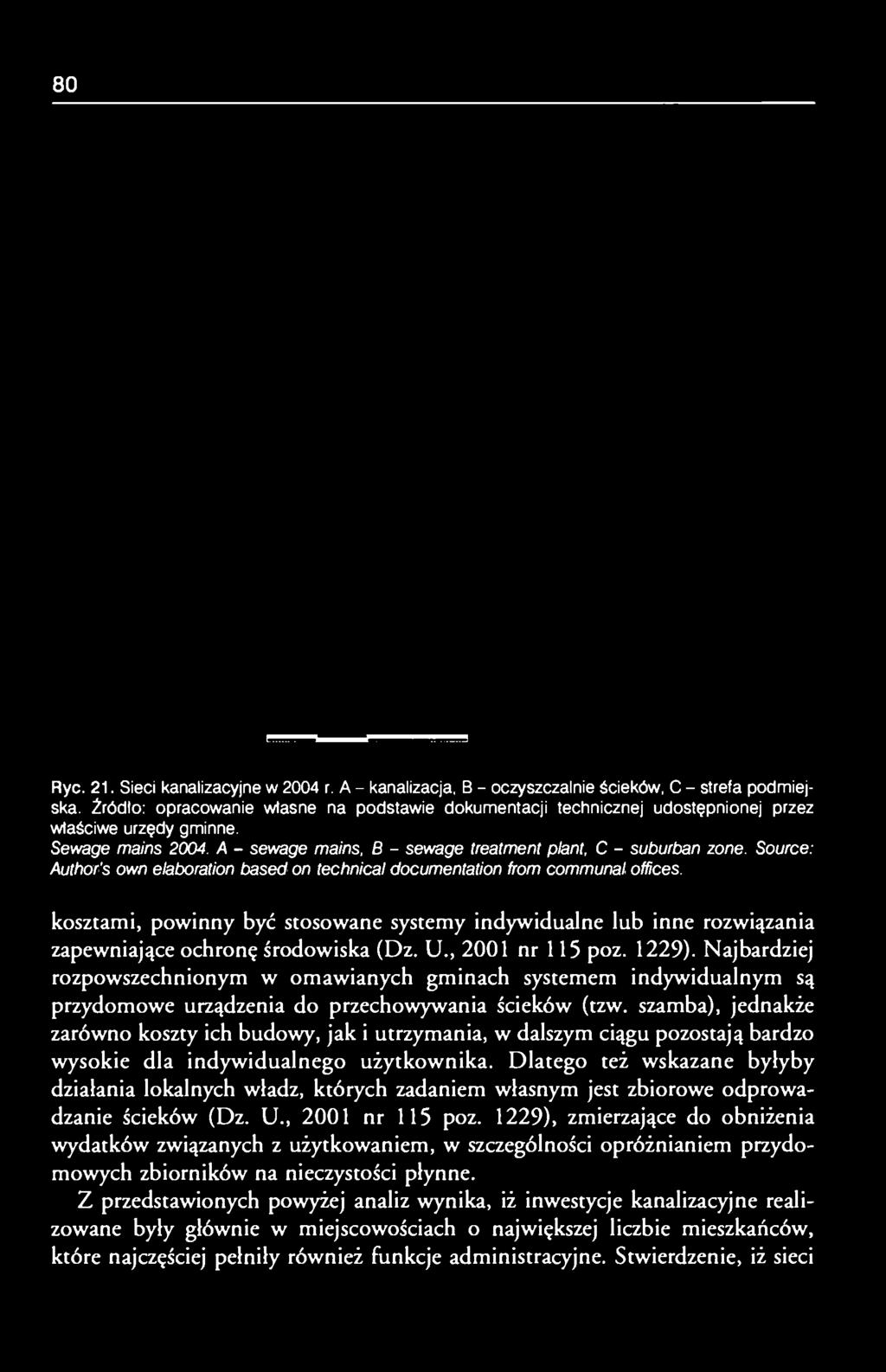 Source: Author's own élaboration based on technical documentation from communal offices. kosztami, powinny być stosowane systemy indywidualne lub inne rozwiązania zapewniające ochronę środowiska (Dz.