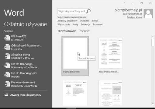 Zwykle będzie to Start (Wszystkie programy (aplikacje)) (Microsoft Office) (Microsoft) Word 2016 (2010, 2013).