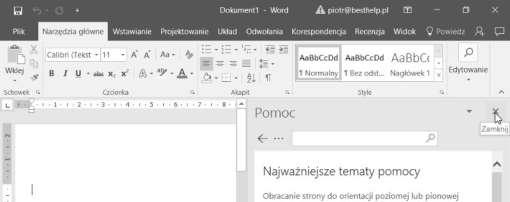 Elementy okna programu Word 1. Kliknij kartę Plik Zaobserwuj, że otworzył się widok Backstage. Kliknij ponownie w tym samym miejscu, by go zamknąć. 2. Naciśnij przycisk F1 na klawiaturze.