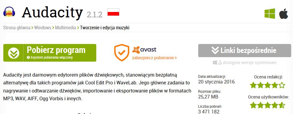 [2/24] Nagrywanie muzyki 4. Przejdziemy do strony umożliwiającej pobranie oprogramowania. Rys.3.