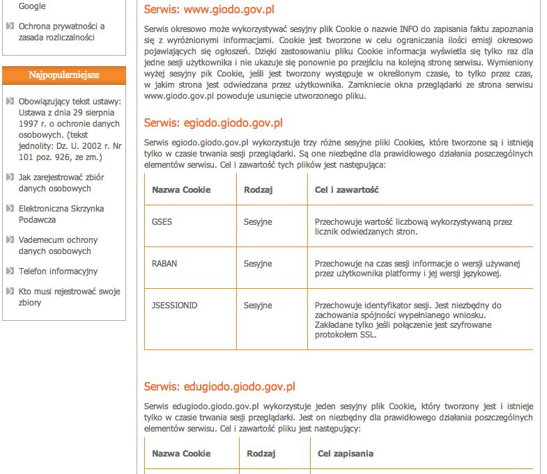 1D: strona polityki prywatności serwisu GIODO -
