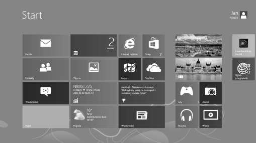 Ekran startowy Ekran startowy jest w Windows 8 i 8.1 miejscem, z którego sterujesz tym, co chcesz by się działo na komputerze.