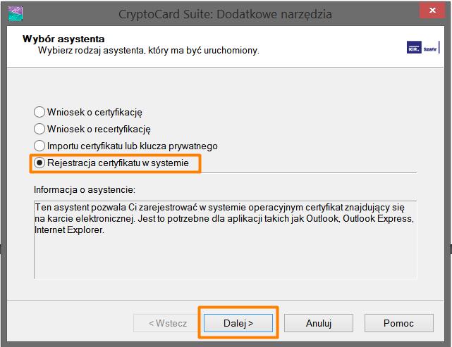 Instalacja certyfikatów w systemie 1. CryptoCard Suite: 1.