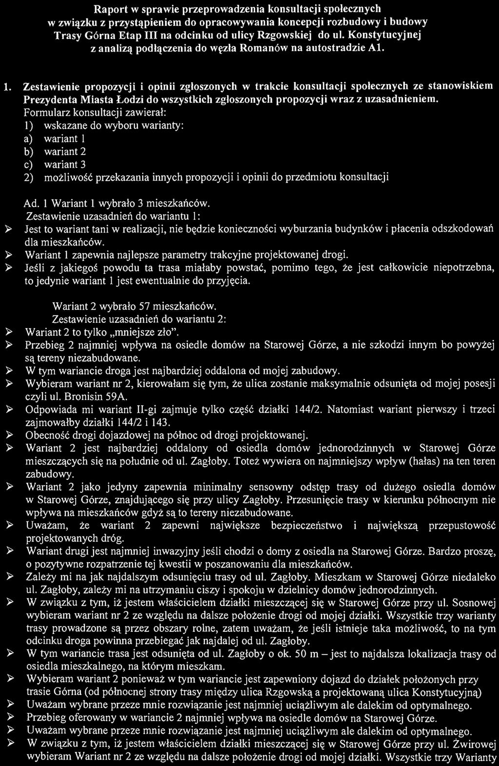 Raport w sprawie przeprowadzenia konsultacji społecznych w związku z przystąpieniem do opracowywania koncepcji rozbudowy i budowy Trasy Górna Etap III na odcinku od ulicy Rzgowskiej do ul.