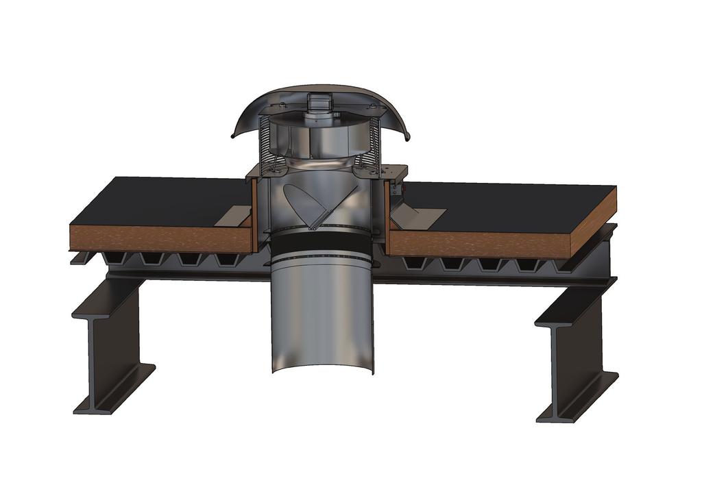 Wentylatory dachowe Schematy montażowe Przykład montażu wentylatora dachowego DH/DHE na dachu płaskim (przekrój) IZOLACJA OBRÓBKA BLACHARSKA