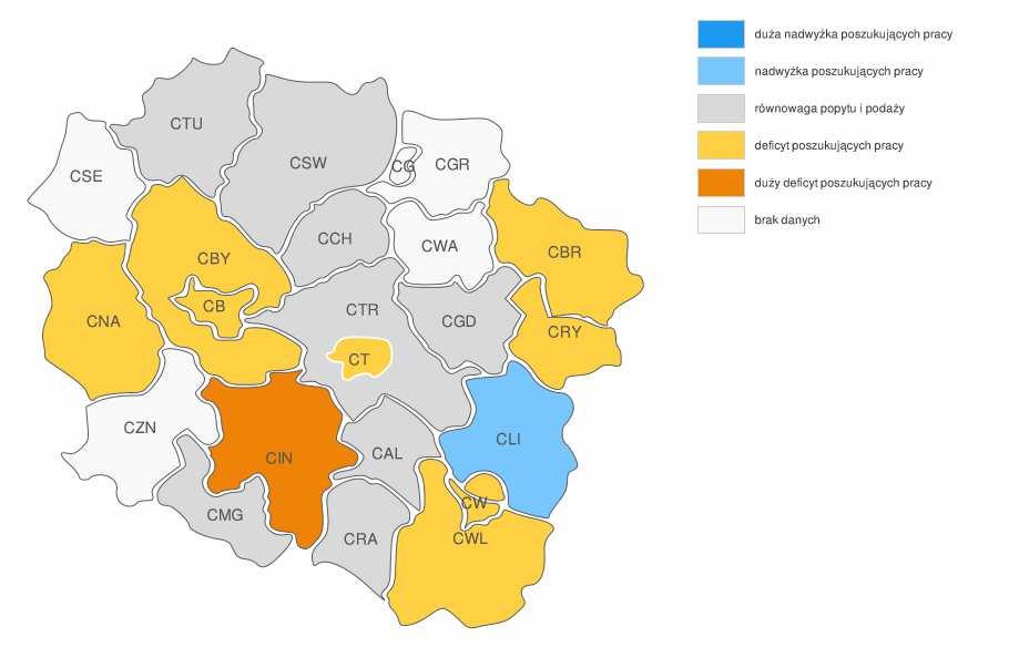 Wykres 4. Prognoza na 2016 w województwie kujawsko pomorskim. Relacja między dostępną siłą roboczą a zapotrzebowaniem na pracowników SPECJALIŚCI ELEKTRONIKI I TELEKOMUNIKACJI.