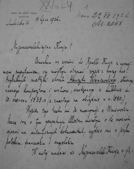 Metryka chrztu Henryka Wieniawskiego oraz nieudane próby jej odszukania Prof.