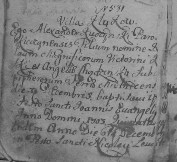 Materiały i źródła Archiwum Diecezjalne w Drohiczymie (dalej: ADD), Akta parafii Ciechanowiec, sygn. I/B/3c (Księga chrztów parafii Kuczyn z l. 1694-1722), s. 64-65. 4. Kuczyn, 19 XII 1703 r.