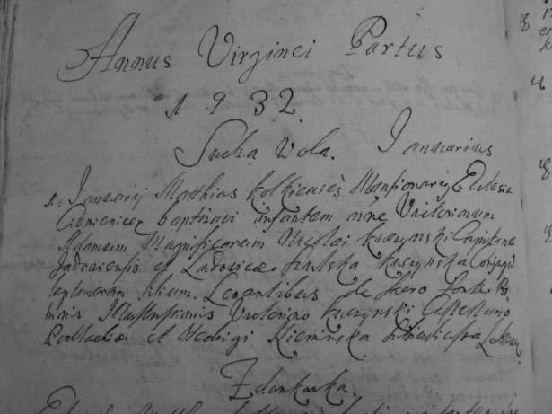 Materiały i źródła M Joanne Zaleski capitaneo Surazensi 41, M [ 42 ] Zielenski succamerario [ 43 ]. Archiwum parafii Suchożebry (Księga ślubów par. Suchożebry z l. 1657-1700, 1722-1747, k. 42v. 12.