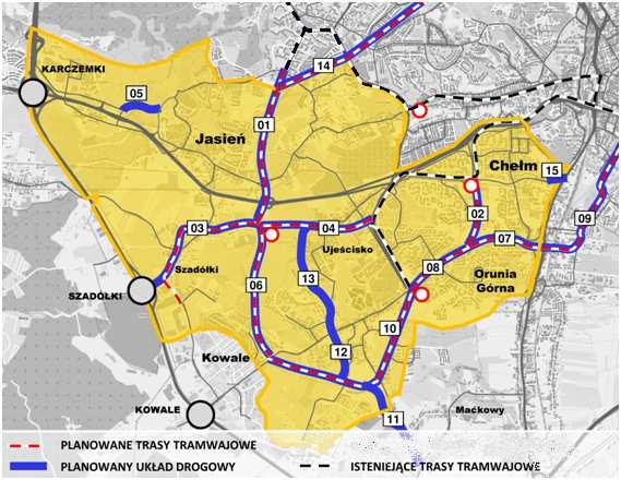 W programie analizowane są następujące ciągi transportowe: - ciąg Nowej Bulońskiej Płn.