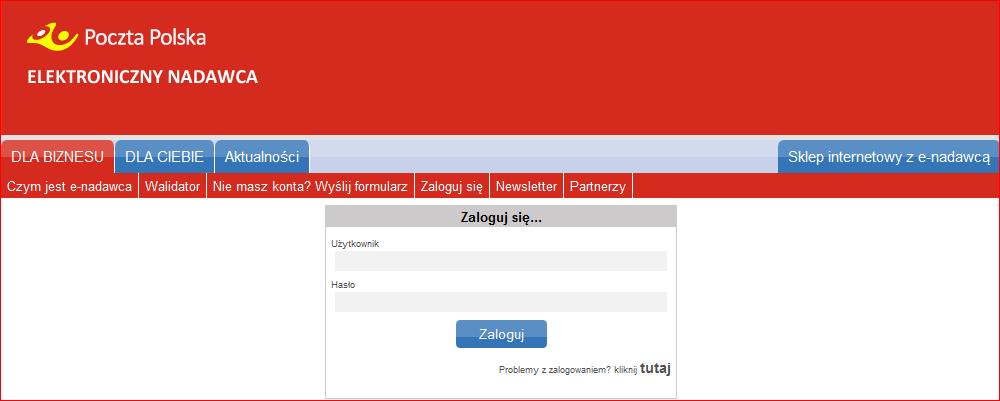 4. Rozpoczęcie pracy w aplikacji EN. Rozpoczęcie pracy w aplikacji EN odbywa się poprzez wpisanie do przeglądarki adresu: https://enadawca.poczta-polska.