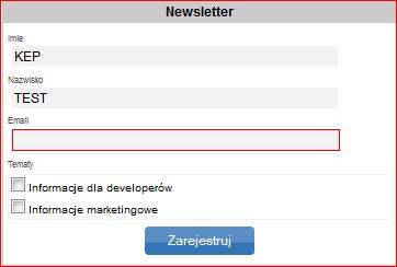 Od tego momentu, użytkownik może korzystać ze wszystkich funkcjonalności systemu, dostępnych po zalogowaniu. 5.1.5. Newsletter.