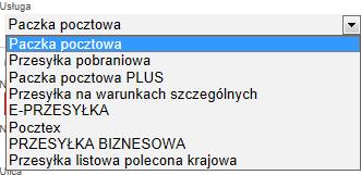 Rys. 23. Menu rozwijane z wyborem usługi.