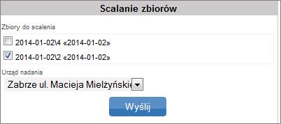 Rys. 32a. Okno scalania i wysyłania zbioru. Po poprawnym wykonaniu operacji system zwróci komunikat: oraz wyświetli okno z opisem pakietu, jakim dane zostaną przesłane do Placówki Pocztowej (Rys. 33).