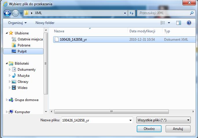 Rys. 42. Okno eksploratora - import pliku XML. 6.2.5.3. Import z Allegro Funkcja ta pozwala na Import danych, o zrealizowanych aukcjach na Portalu Allegro.