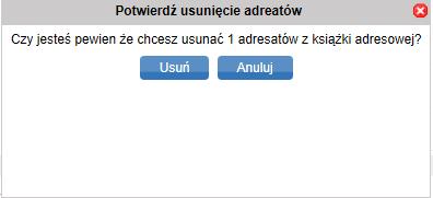 Przy wybraniu opcji, pokaże się okno (Rys. 47g). Po określeniu grupy, do której mają zostać przypisani adresaci i zatwierdzeniu przyciskiem przypisani do danej grupy adresatów.