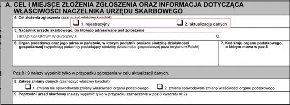 W części B.1. system automatycznie zaciągnie dane dotyczące podmiotu (rodzaj podatnika, imię i nazwisko, PESEL/REGON oraz datę rozpoczęcia działalności/datę urodzenia).