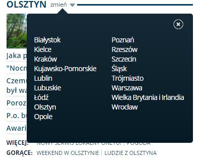 [10/22] Portale informacyjne Przewijając ekran w dół przechodzimy do obszaru, w którym możemy uzyskać bieżące informacje na temat bieżących wydarzeń związanych z wybranymi miastami oraz regionami w