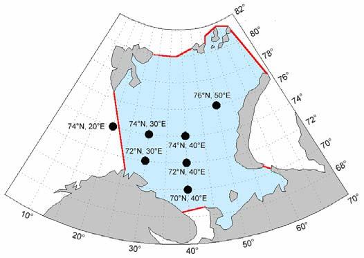 W wyniku wprowadzania do Morza Barentsa ciepłych wód atlantyckich jego południowo-zachodnia część nigdy nie zamarza.