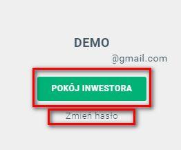 7. Ustawienia Aby przejść do menu ustawień należy kliknąć w ikonę w prawym dolnym rogu. a) Pokój Inwestora Platforma daje możliwość bezpośredniego przejścia do Pokoju Inwestora.