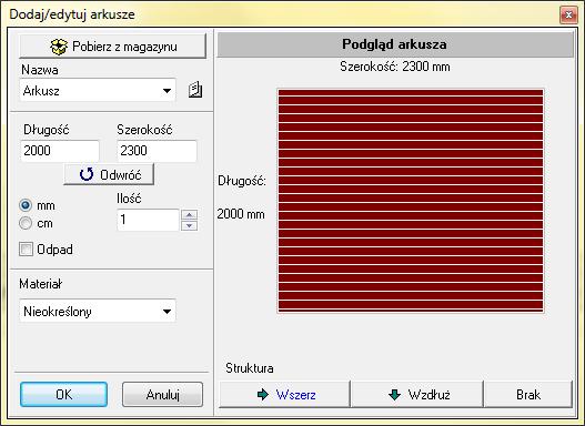 korzystania z list formatek wykonanych we wcześniejszych wersjach programu CAD Rozkrój. wydrukowania zestawienia formatek w bieżącym projekcie.