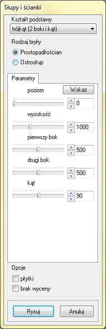 prostokątny podstawa o przekroju prostokąta (przydatna przy budowie ścianek działowych i sufitów podwieszanych), sześciokątny podstawa o przekroju sześciokąta, podawana szerokość to długość