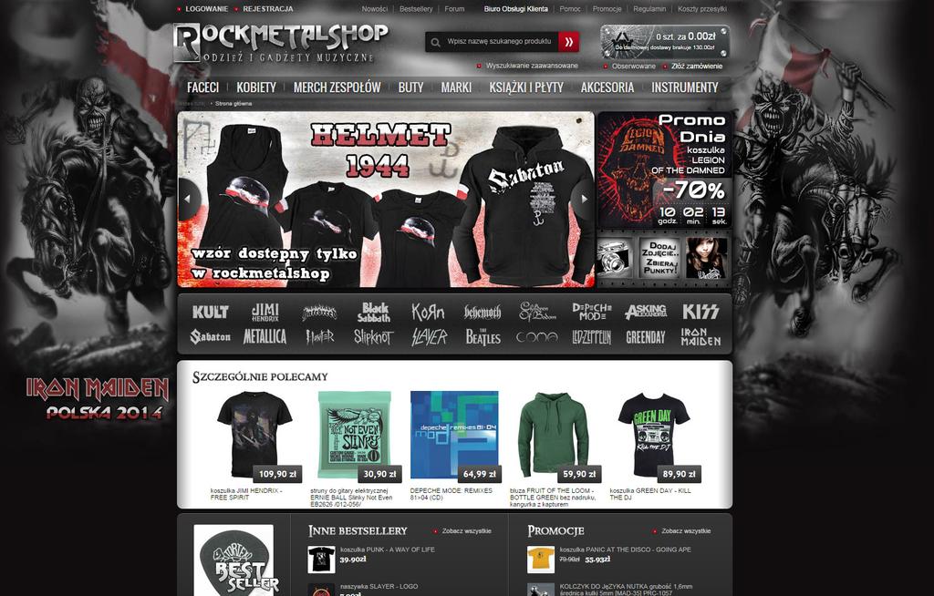 5 Rockmetalshop.pl Rockmetalshop.pl, zamykający pierwszą piątkę najlepiej ocenianych e-sklepów z branży modowej, oferuje odzież i akcesoria związane z muzyką rock i metal.