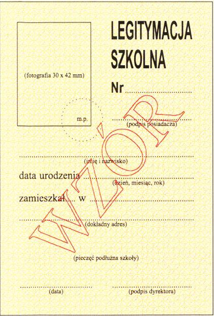 WZÓR LEGITYMACJI SZKOLNEJ DLA UCZNIÓW NIEPEŁNOSPRAWNYCH Wzór nr 18 do 34 i 43 str.1 Karton. Tło żółte pantone nr 123 C Wymiary 72 x 103 mm str.