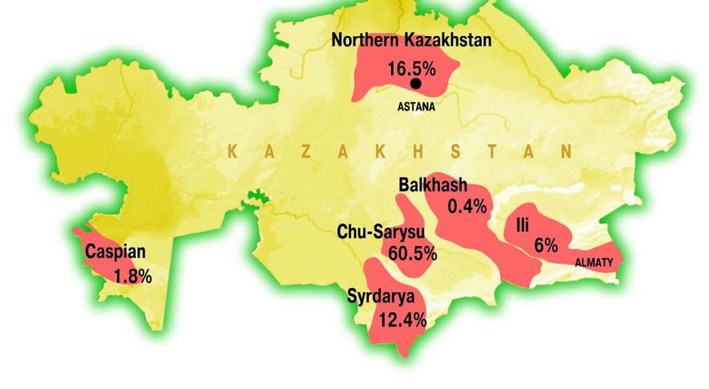 Kazachstan - największe na świecie wydobycie uranu 6 prowincji gdzie występują złoża uranu, obecnie w Kazachstanie czynnych jest 21 kopalni wydobywających uran za pomocą metody ługowania