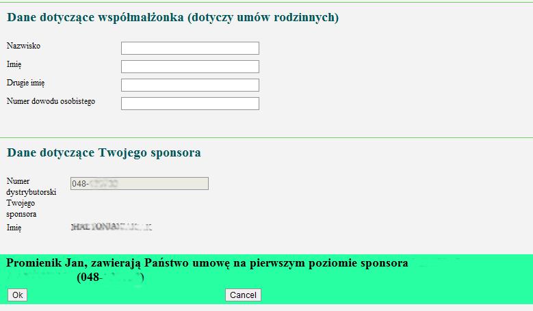 Po poprawnym wpisaniu wszystkich danych i wysłaniu formularza, pod formularzem pokaże się informacja o akceptacji (klikamy OK tylko jeden raz!