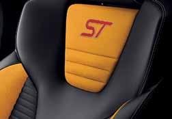 Fotele i tapicerki (dostępne w zależności od wybranego lakieru, szczegóły u Twojego Dealera Forda) ST ST2 Tapicerki częściowo skórzane Lux (Pomarańczowe wstawki). Fotele sportowe RECARO.
