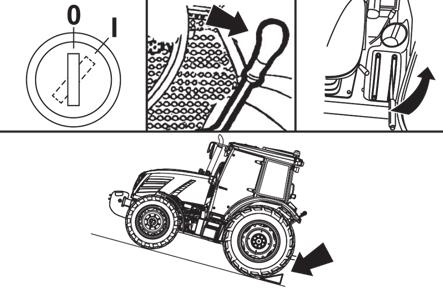 JAZDA CIĄGNIKIEM Unieruchomienie silnika Po zakończeniu pracy ciągnika, w trakcie której był silnik w pełni obciążony, należy zapewnić jego ochłodzenie. 1.