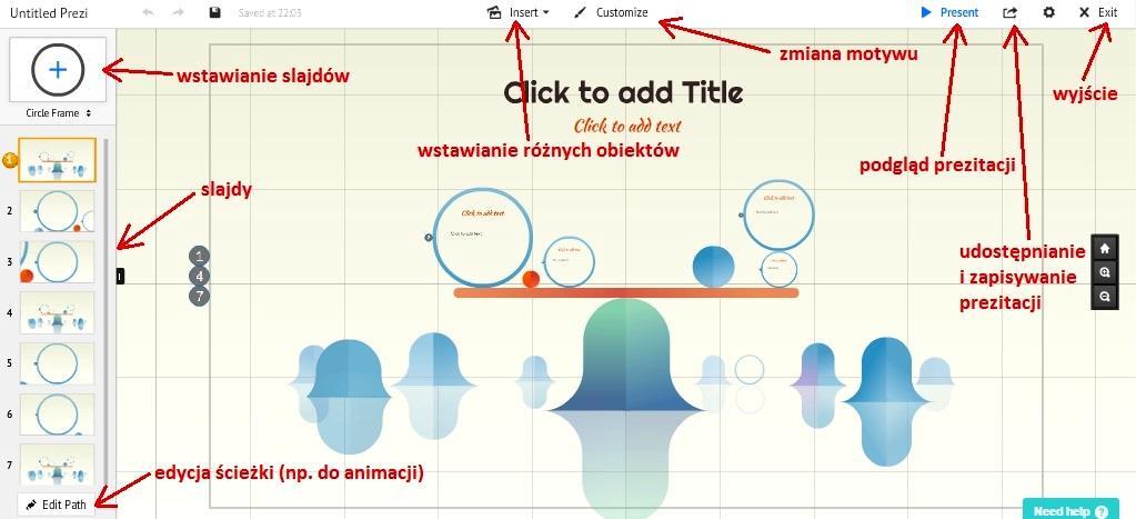 394 Aby utworzyć prezitację bez szablonu, należy wybrać Start blank prezi. Edycja prezitacji Slajdy Rysunek 10.