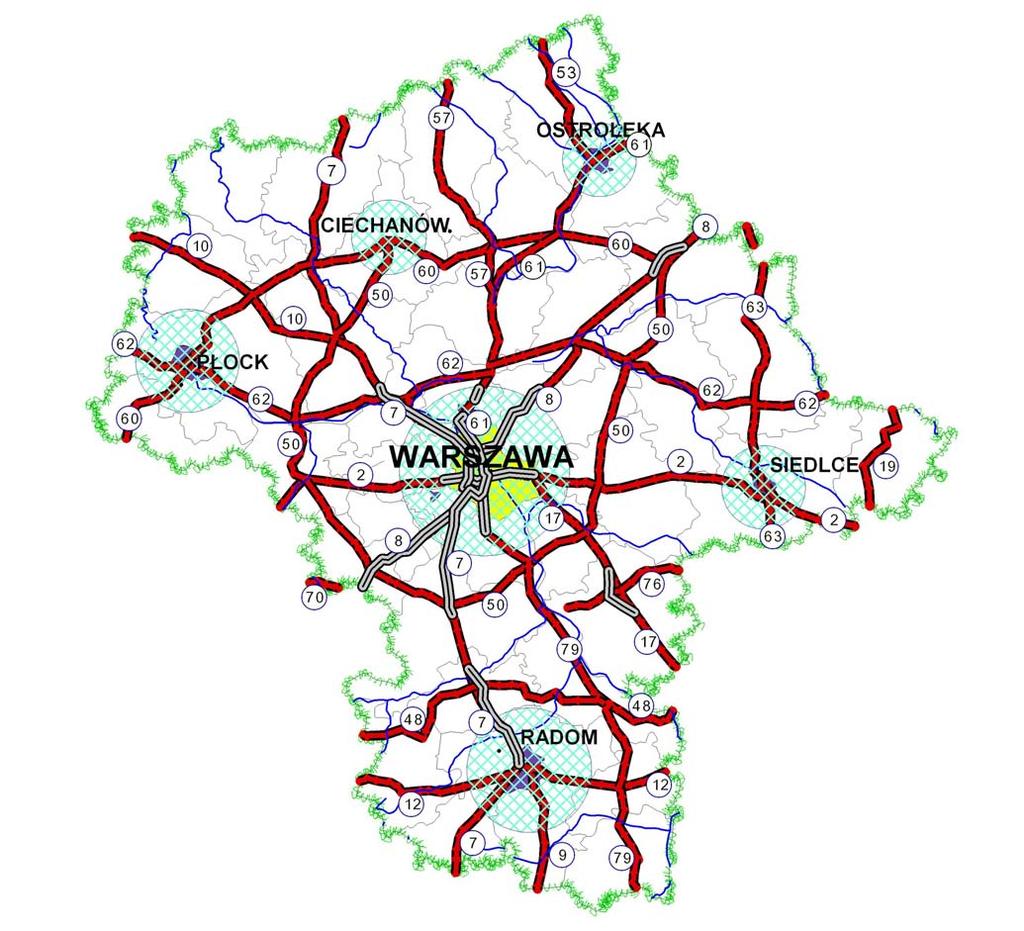 SIEĆ DRÓG KRAJOWYCH NA TERENIE WOJEWÓDZTWA MAZOWIECKIEGO Stan sieci dróg krajowych na dzień 30.09.2008 r.