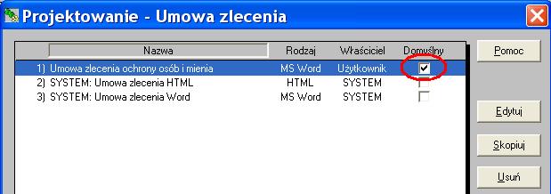 Rys. 9 Nowy dokument można zaznaczyć jako 'domyślny' - w takim przypadku będzie on otwierany