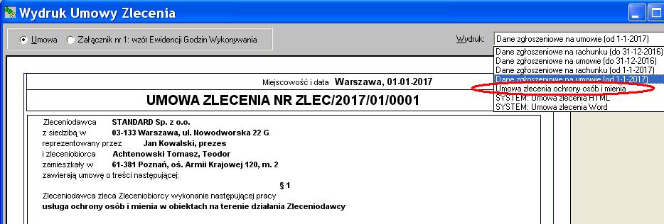 Dodany wydruk będzie również zawsze dostępny po otwarciu wydruku systemowego, poprzez listę