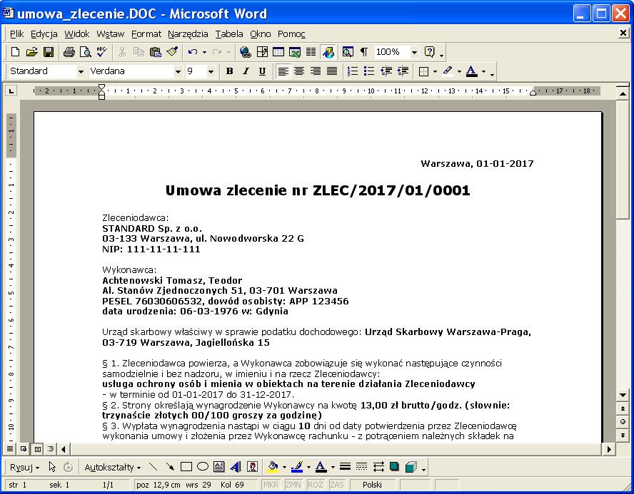 Generator dokumentów Generator dokumentów umożliwia tworzenie przez użytkownika własnych dokumentów oraz automatyczne wypełnianie tych dokumentów danymi z kartotek osobowych i list płac programu.