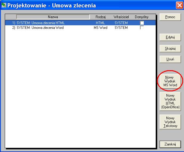 Przykład - nowa umowa zlecenia w MS Word Własne dokumenty użytkownik może tworzyć przy wykorzystaniu plików MS Word, plików HTML lub zwykłych plików tekstowych.